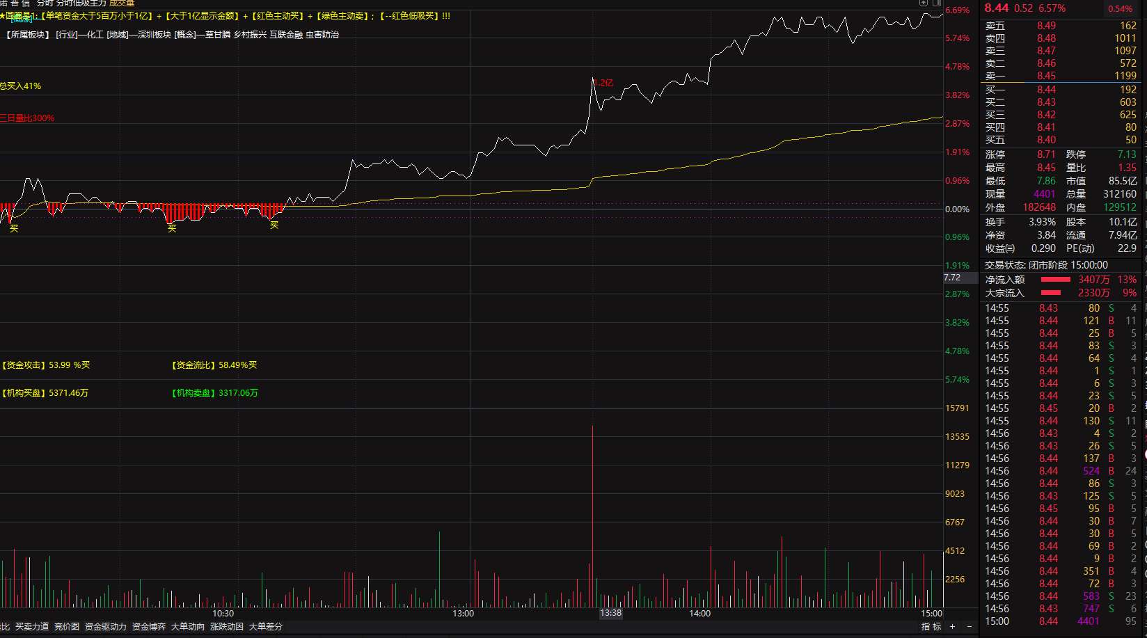 分时低吸主力大单异动抓涨-停】分时主图